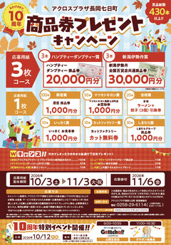 アクロスプラザ長岡七日町10周年　商品券プレゼントキャンペーン